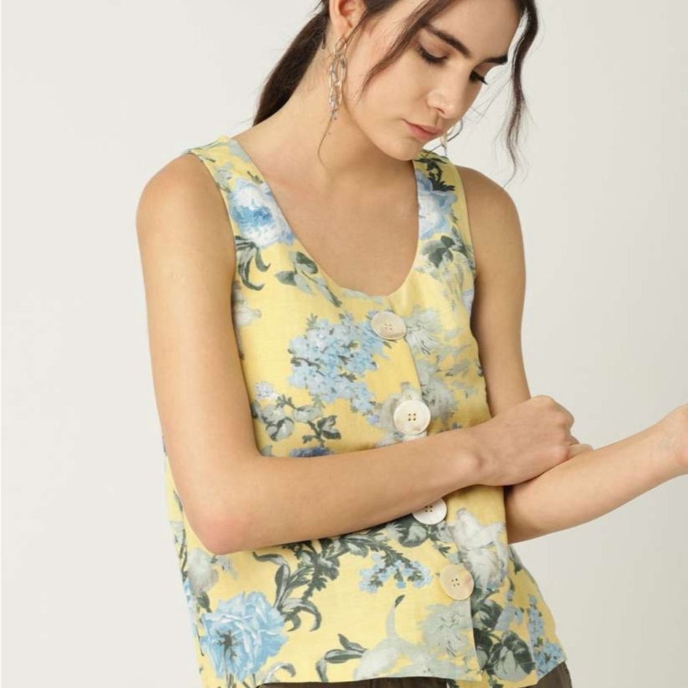 Mng Suit Floral Yellow Sleeveless Top